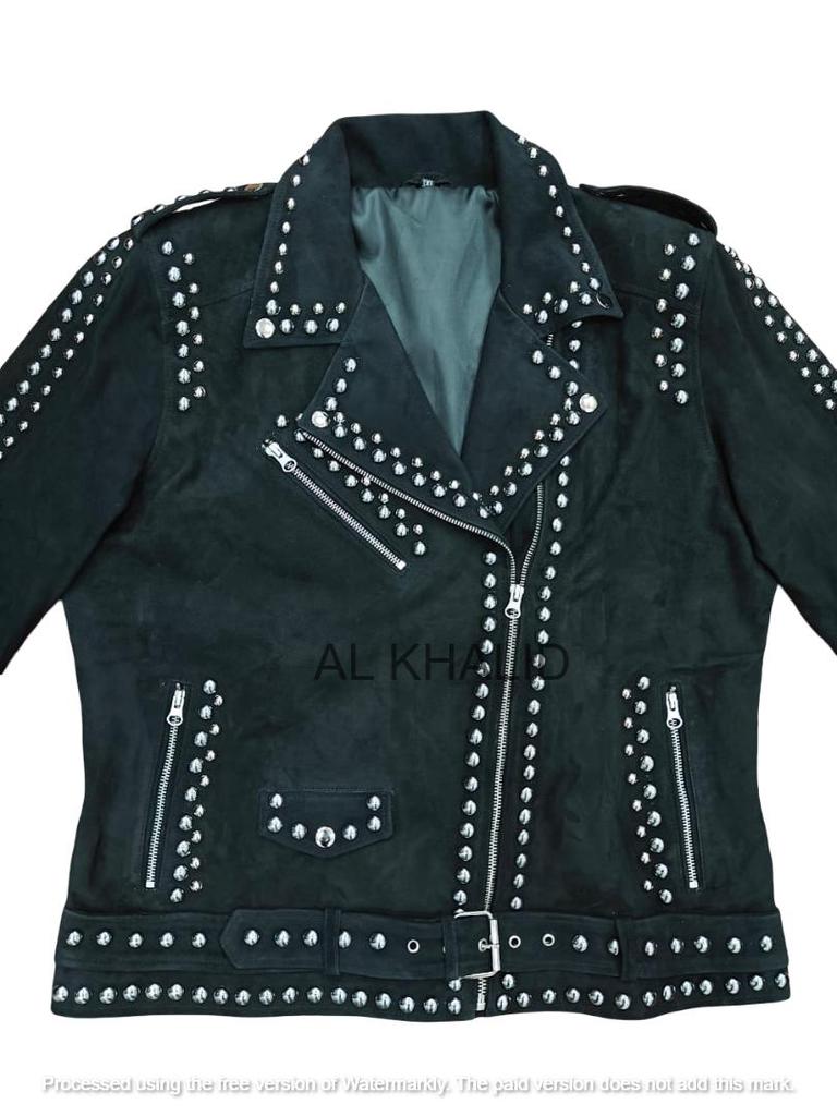 Women Suede Genuine Studded Black Biker Leather Jacket Stylish Handmade Jacket