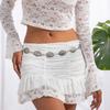 Retro Ethnic Wind Green Imitation Turquoise Waist Chain, Fashionable Geometric Metal Round Flower Plate Body Chain