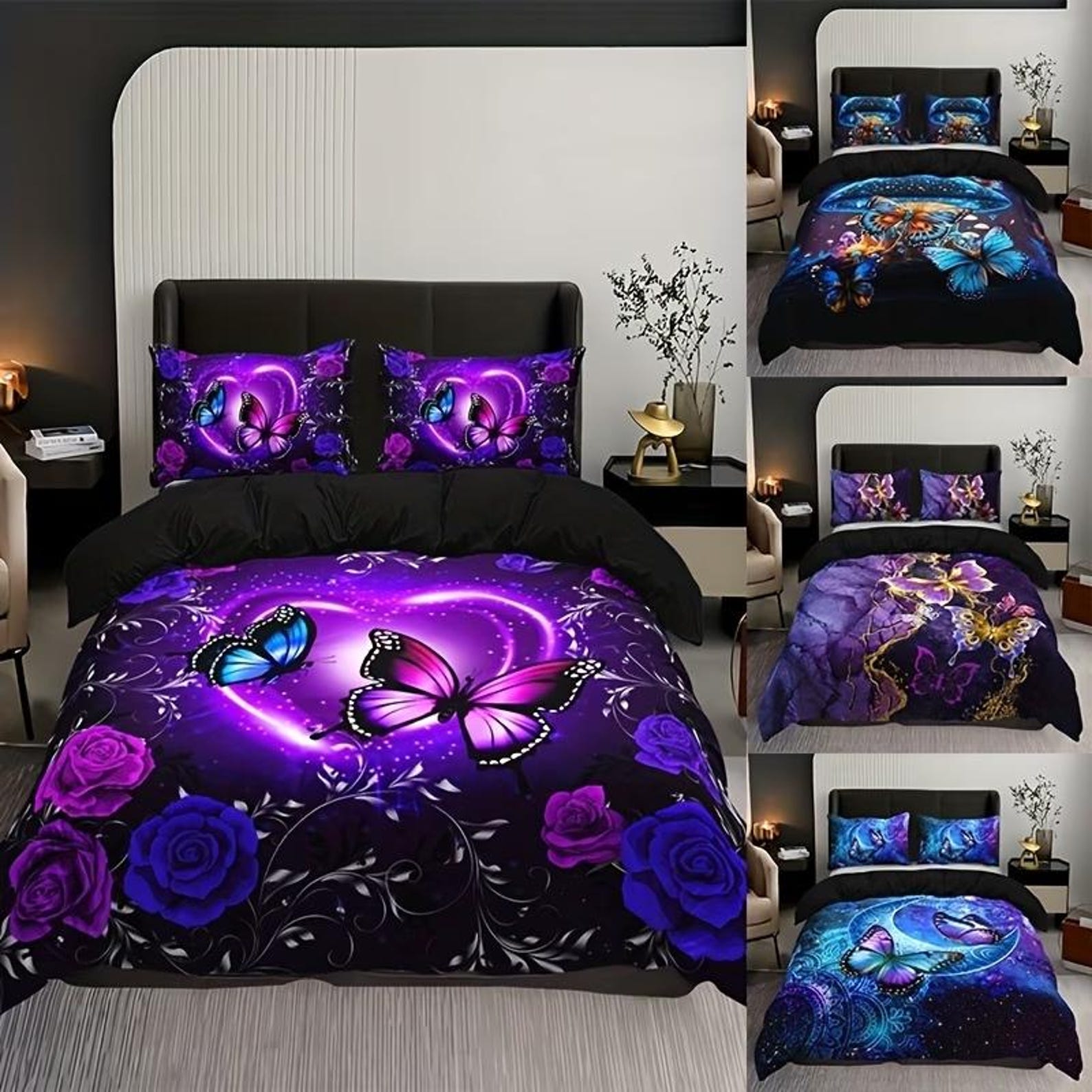 3pcs Butterfly Flower Duvet Set 3pcs Duvet Cover Set, Fashion Classic Popular Butterfly Flower Digital Print Bedding Set, Soft 200x200cm