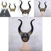 Nuova Maschera in Lattice con Corna Dorate di Malefica 2024 Per Halloween, Cosplay e Carnevale