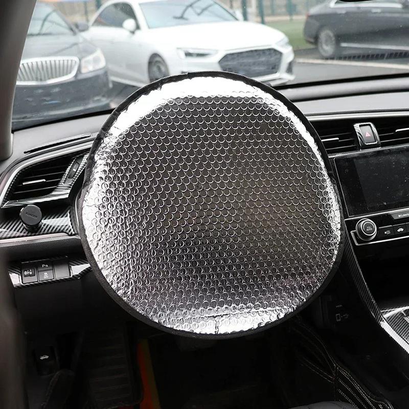 1 Piece Car Steering Wheel Cover Silver Thickened Sun Protection Foldable Anti-Uv Car Supplies Car Steering Wheel Sun Shade