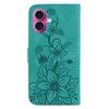 For iPhone 17 Stand Case Lily Flower Imprint Leather Phone Cover with Wrist Strap