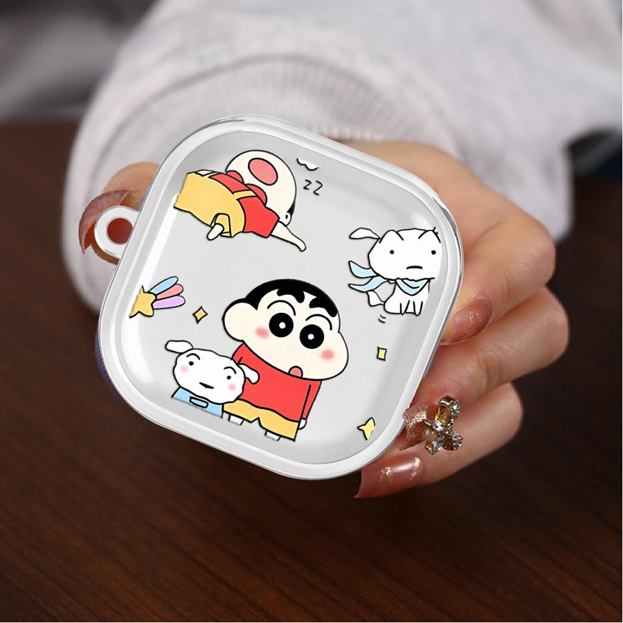 Case For Samsung Galaxy Buds 3 FE 3Pro 4Pro 4 Pro 2 2Pro Live Clear Earphone Cases Cover With Hook Cute Crayons Shinchan