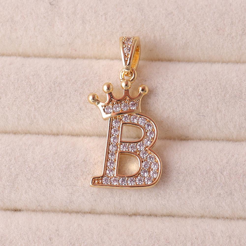 Gold-Plated Crown Rhinestone Letter Pendant Necklace
