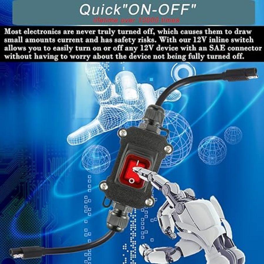 12V Power Switch with IP67 Waterproof Rating, 14AWG Cable with ON/Off Switch, Qu
