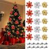 10Pcs Simulation Glitter Xmas Tree Ornaments Christmas Fake Flowers Pendant  Christmas Tree