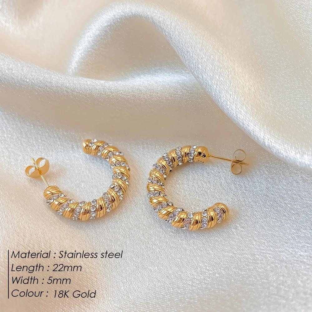 Stainless Steel ACC Gold-Plated Geometric Threaded Hoop Earrings for Women