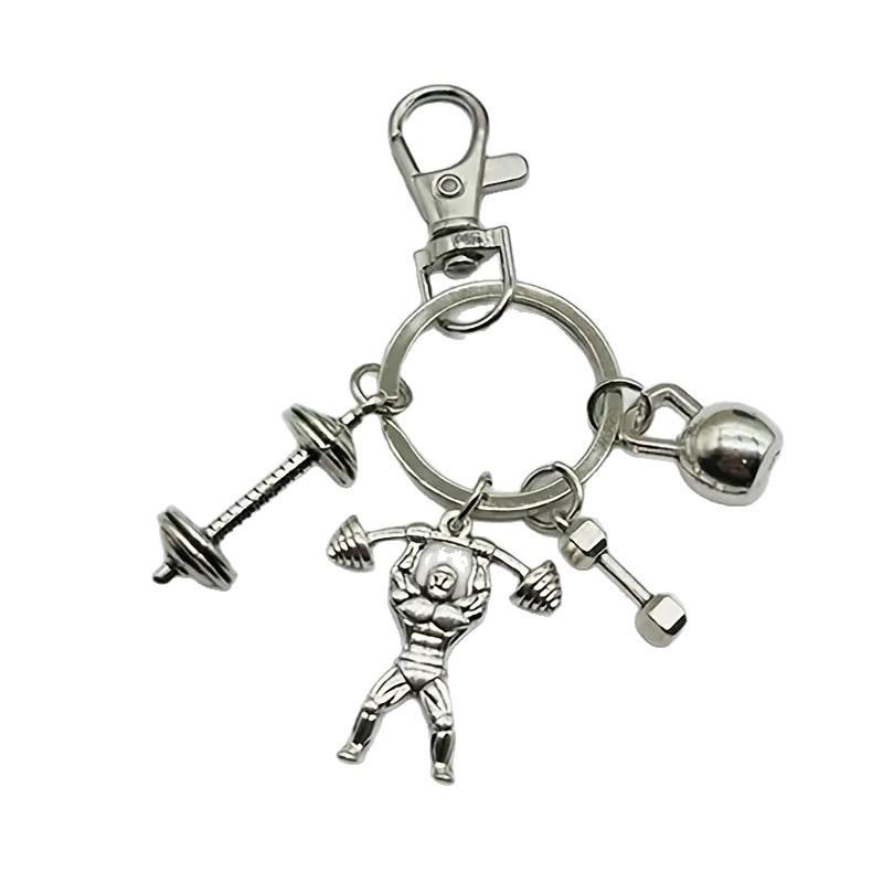 Men's Gym Keychain: Barbell, Dumbbell & Kettlebell Pendant