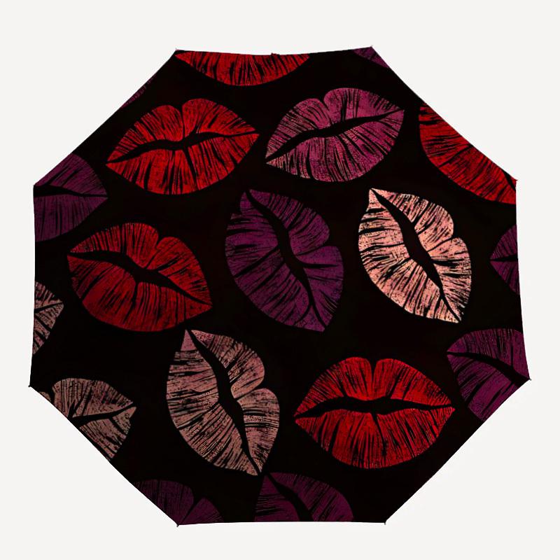 1pc Lips Kisses Automatic Open/close Folding Compact Umbrella, 8-Rib Sturdy Canopy, Lightweight Portable, Everyday Use, Gift, Outdoor Umbrella, Travel