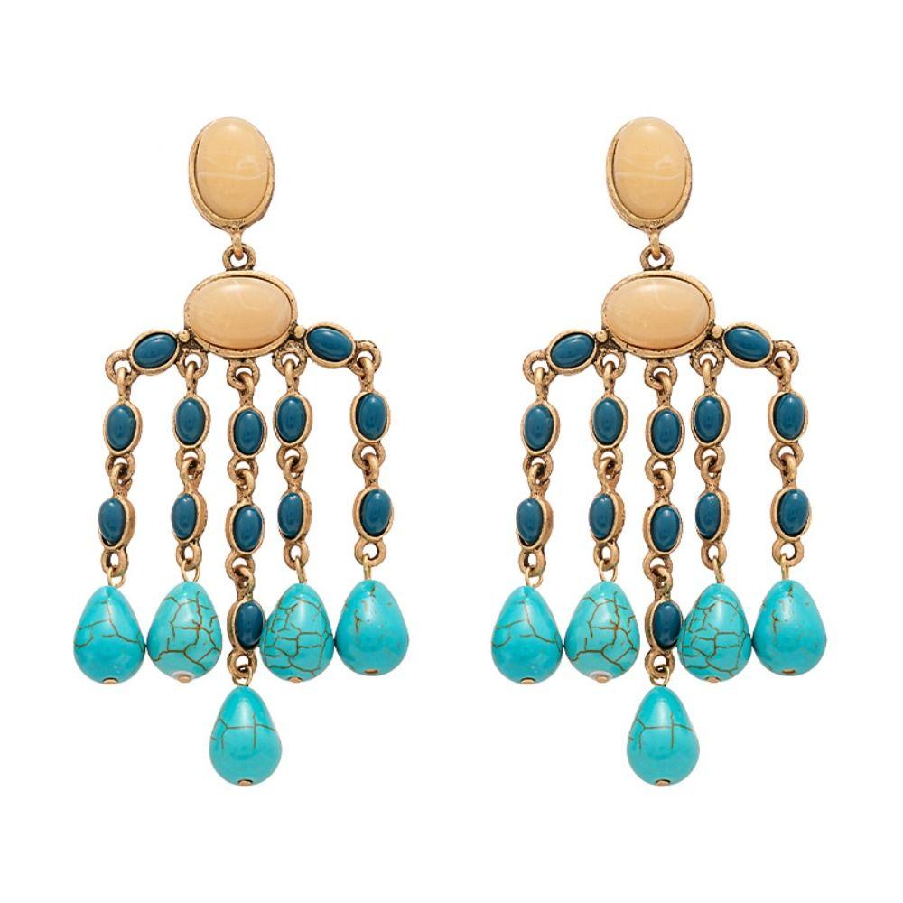 Turquoise Ethnic Style Tassel Earrings Bohemia Style Earrings Pendant  Beach