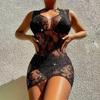 Sexy Lingerie Diamond Fishnet Bodysuits Hollow Out Transparent Backless Black Dress Teddies Sexy Underwear Erotic Costumes