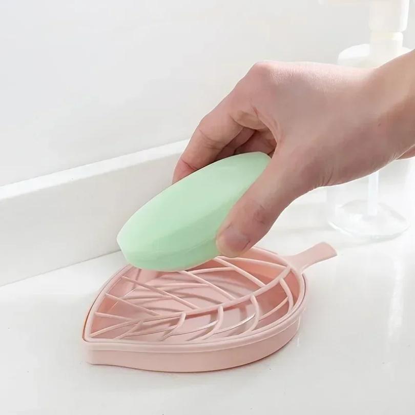 Leaf-Shaped Soap Dish 2 Layers Drain Soap Box Bathroom Dish Plate Case Home Shower Soap Holder Bathroom Accessories