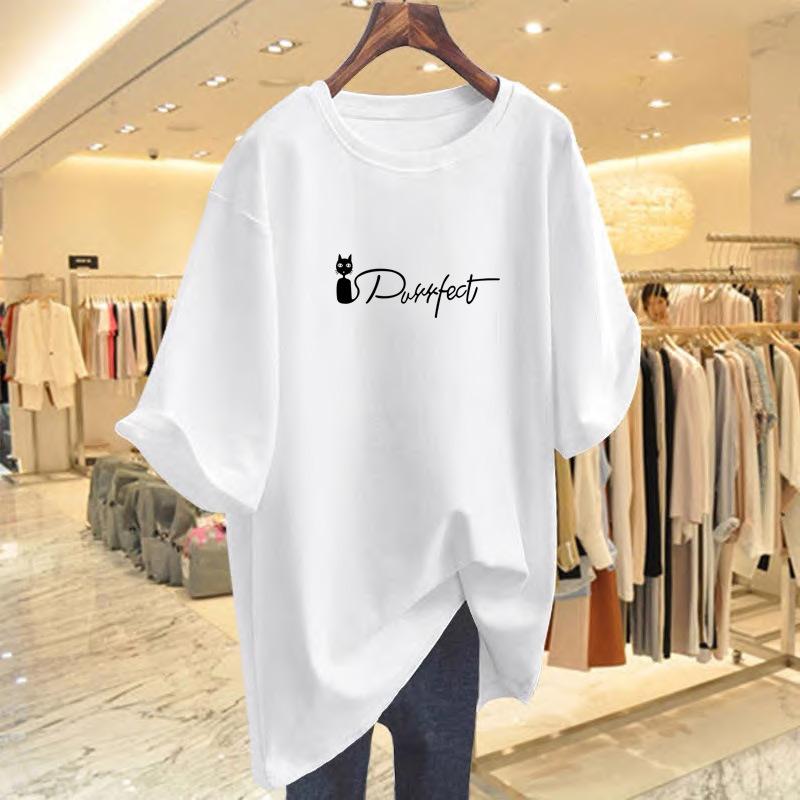 

apricot cotton loose short-sleeved T-shirt women s 2025 summer new large version half-sleeved medium and long versatile top S