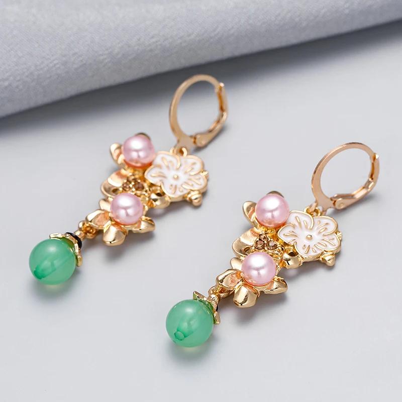 French Light Luxury Temperament Flowers Imitation Pearl Pendant Earrings Women's  Trend Party Jewelry Gifts