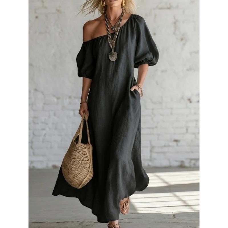 BITCED Fashion Summer Spring Solid Color Print Short Sleeve Casual Dresses