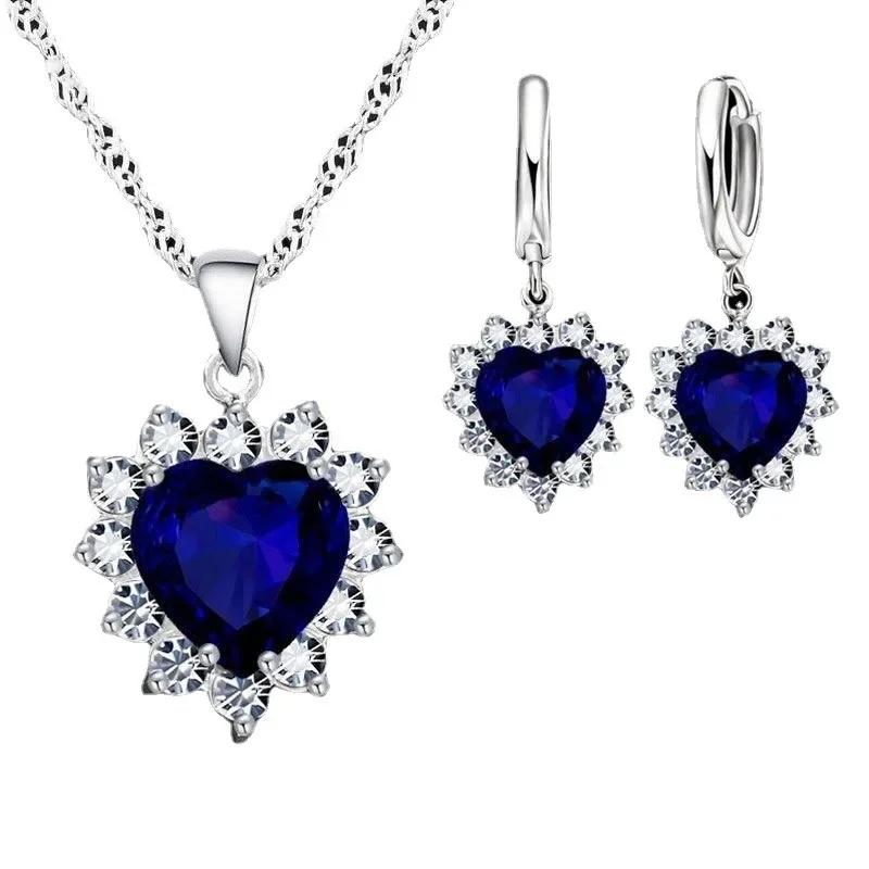 Exquisite Heart-shaped Necklace Earrings Jewelry Set for Women Charm Ladies Jewelry Bridal Accessory Set Romantic Gifts