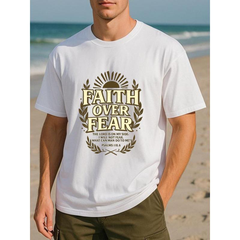 European Sizes Retro Badge Men'S Print Short-Sleeved Shirt | Faith Over Fear, Soul Inspiration, All-Season, Casual Wear, Pure, Machine Washable