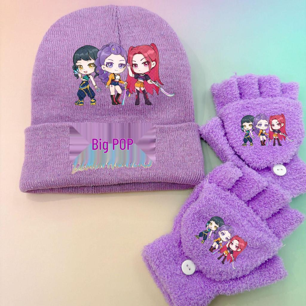 KPOP Demon Hunter Girl Group Beanie and Warm Knit Gloves Set