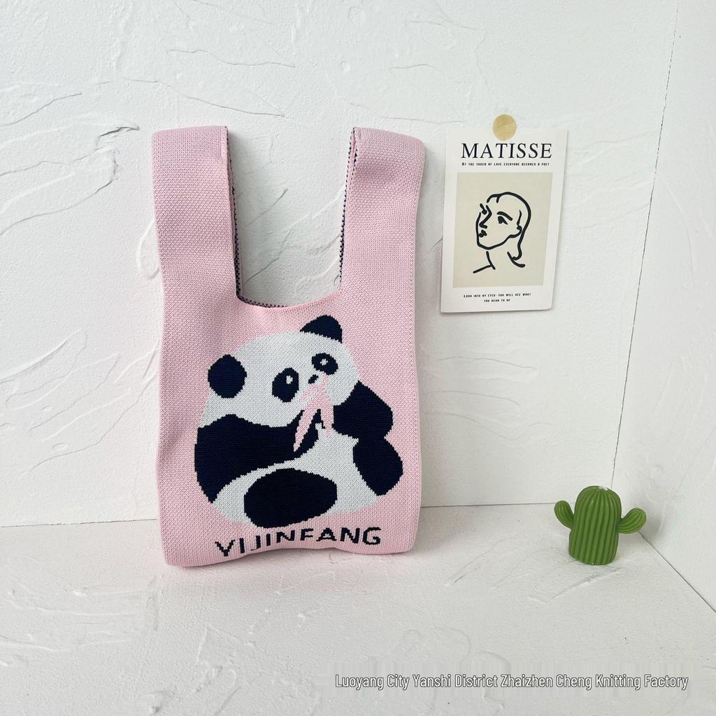 Panda Knit Women's Cross-Border Wrist Tote Handbag