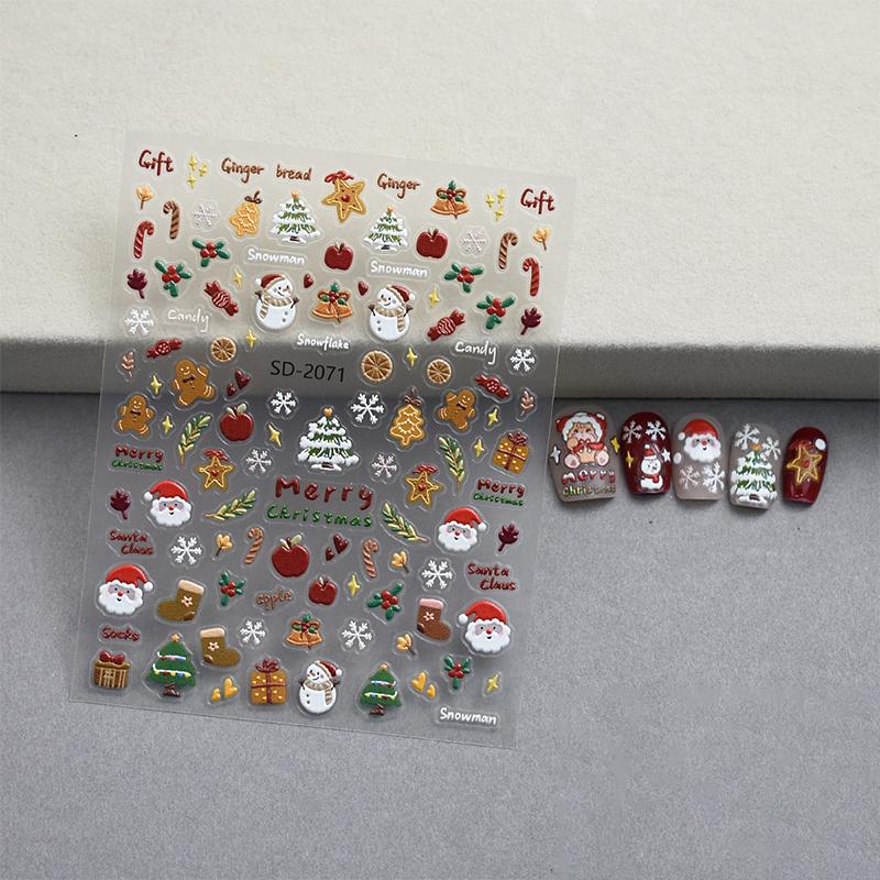 Christmas Lovely Cartoon Bowknot Santa Claus Snowman Christmas Tree Elk Snowflake Nail Art Stickers Xmas Cute Manicure Decals