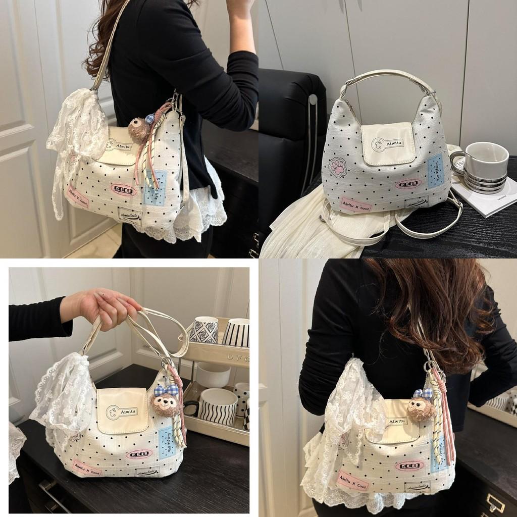 Minimally Polka Dot Letter Pattern Women Casual Shoulder Bag With Shelliemay Pendant For Daily Use