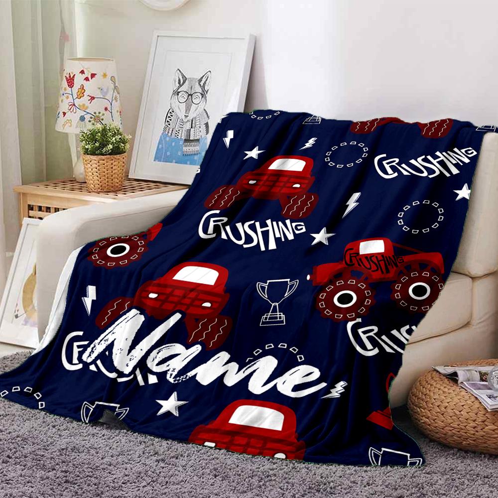 Custom Name Truck Theme Printed Blanket - Perfect for Couch, Bed, Travel & Outdoor Use | Machine Washable, Cozy & Durable.