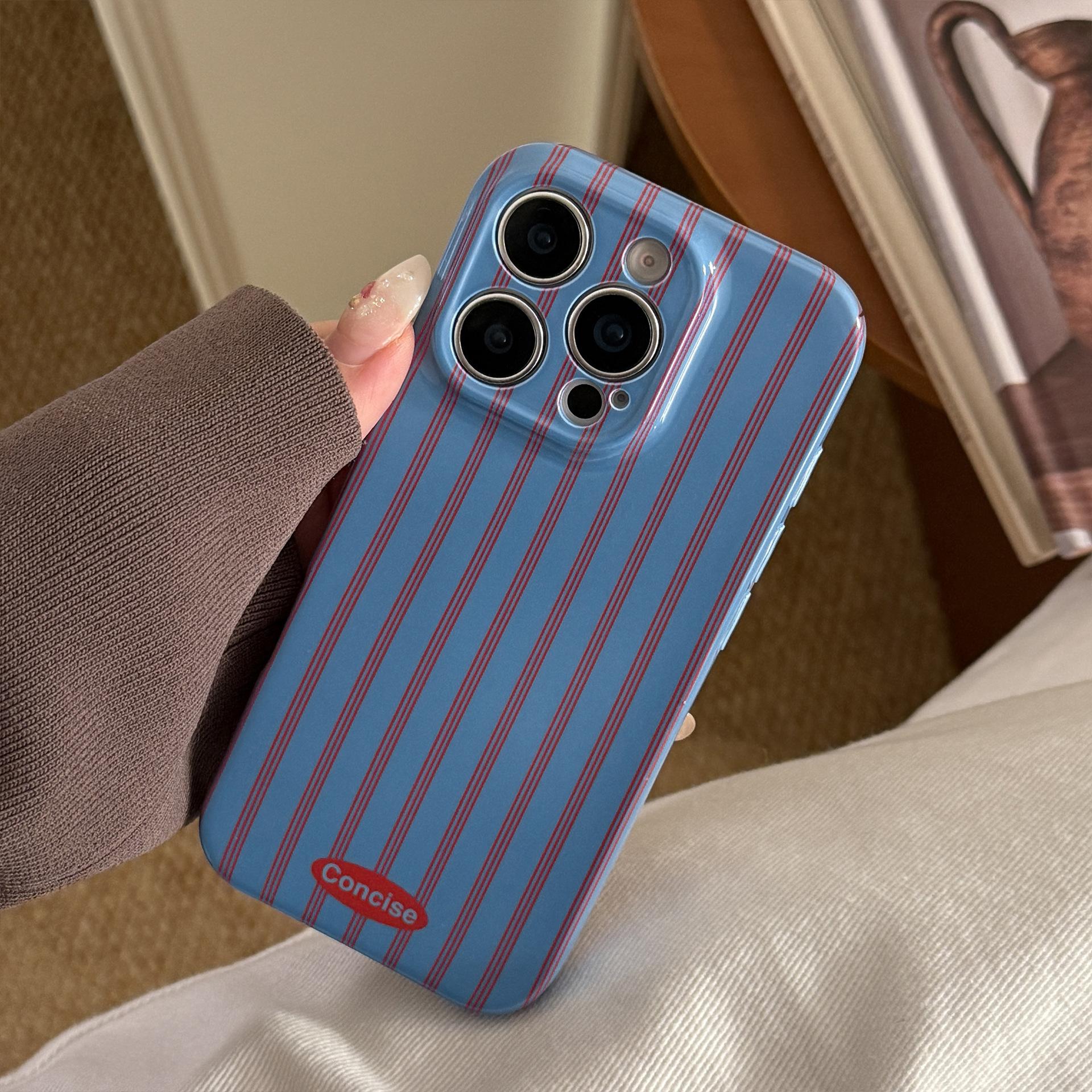 

Red and Blue Stripes for IPhone 16 for Apple 17 Phone Case 15Promax Film Retro Personality Stand 14 All Inclusive 13 7/8/SE 2020