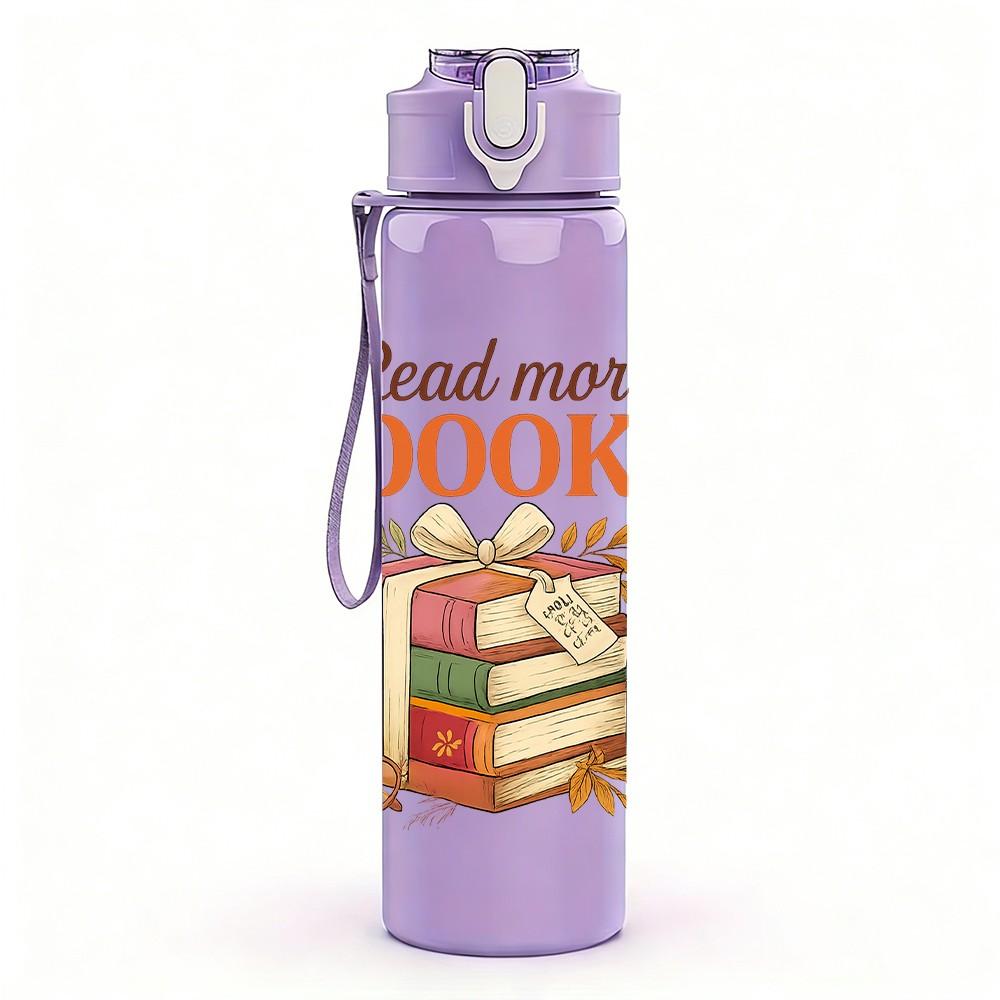 1PC Read More Books Stack Art 750ml Color Plastic Sports Water Bottle Leakproof Flip Straw Lid Suitable for Sports Office Home Use