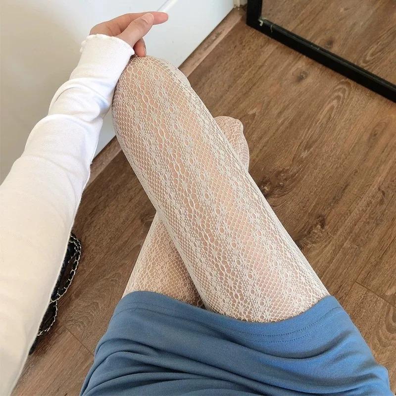 Japanische Süße Spitze Streifen Floral Fischernetz Strümpfe Vintage Damen Sexy Netz Blume Weiße Strumpfhosen Y2K Lolita Unterwäsche Strumpfhosen