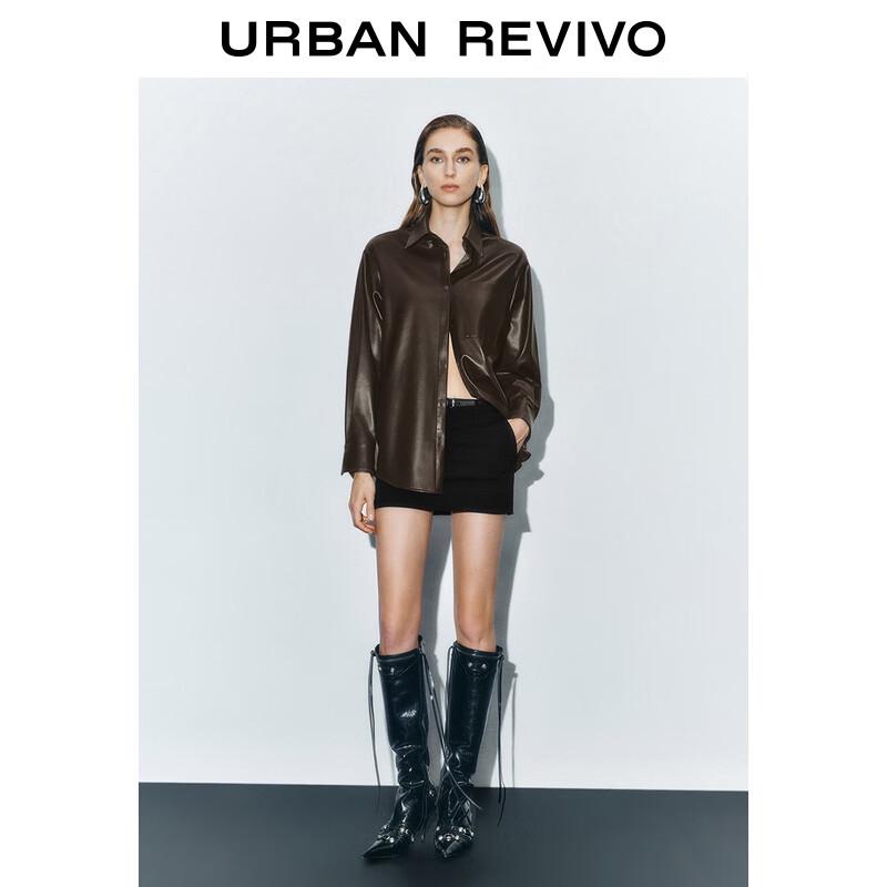 UR 2025 Autumn Modern PU Long Sleeve Open-Front Shirt