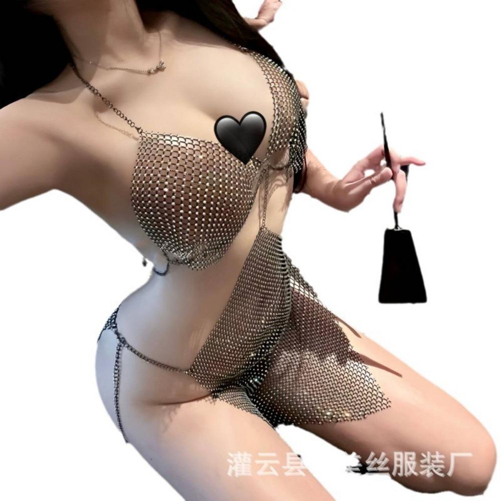 Man Wants Sexy Lingerie Women's Sexy Perspective Bright Suspender Dress Nightclub Passion Girl Hot Uniform Seduction