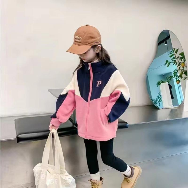 Girls' Casual Coat Spring and Autumn Children's Fashion Fleece Coat