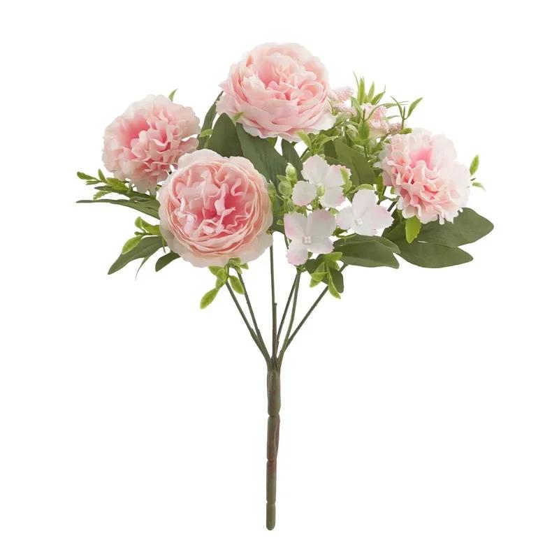 

Simulation Hydrangea Peony Bouquet Wedding Bride Flowers Artificial Pink White Hydrangeas Peonies Balcony Decoration Fake Flower рожевий