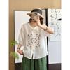 New Chinese Cotton and Linen Embroidered Shirt Women's Summer New Loose Stand-up Collar Single-row Bead Buckle Loose Top