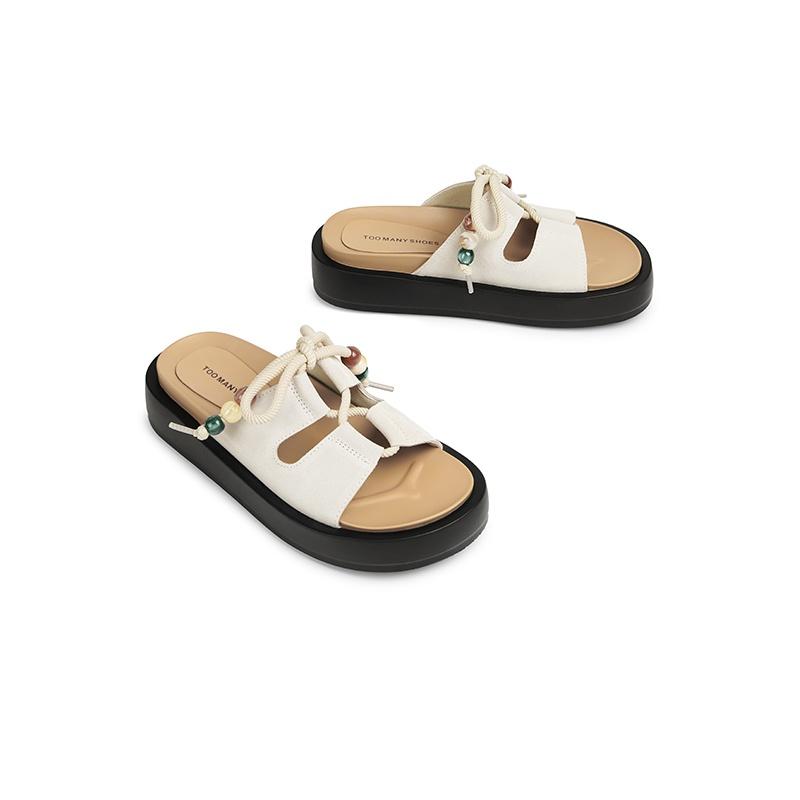 

Platform Anti-Slip Wear-Resistant Slippers Summer New Round Toe Open Toe Crystal Buckle Anti-Slip Wear-Resistant High Heels 35