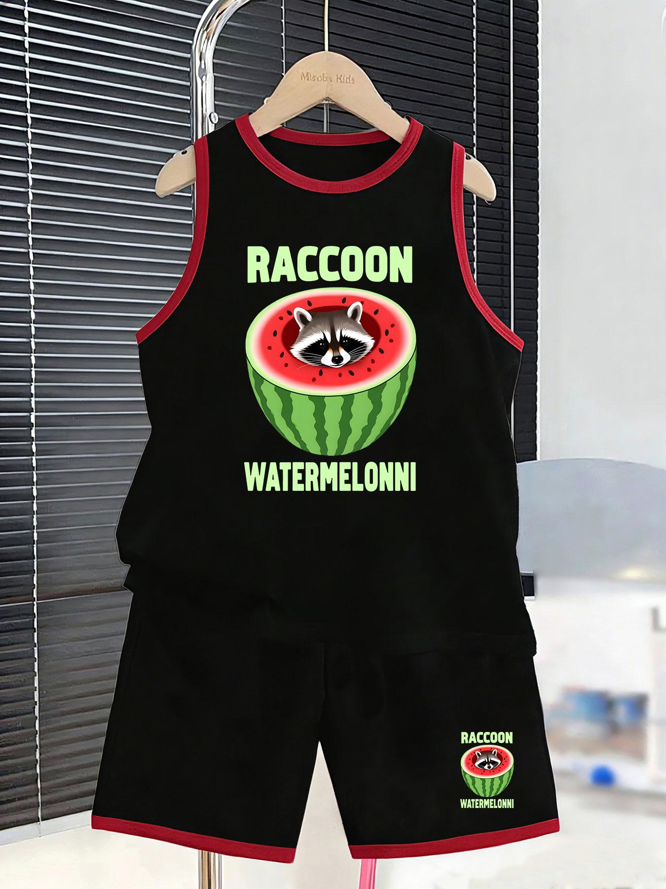 

Boys’ watermelon raccoon 2-piece set. Cute prints, breathable fabric, comfy for summer play & outings. 2-3Y чёрный