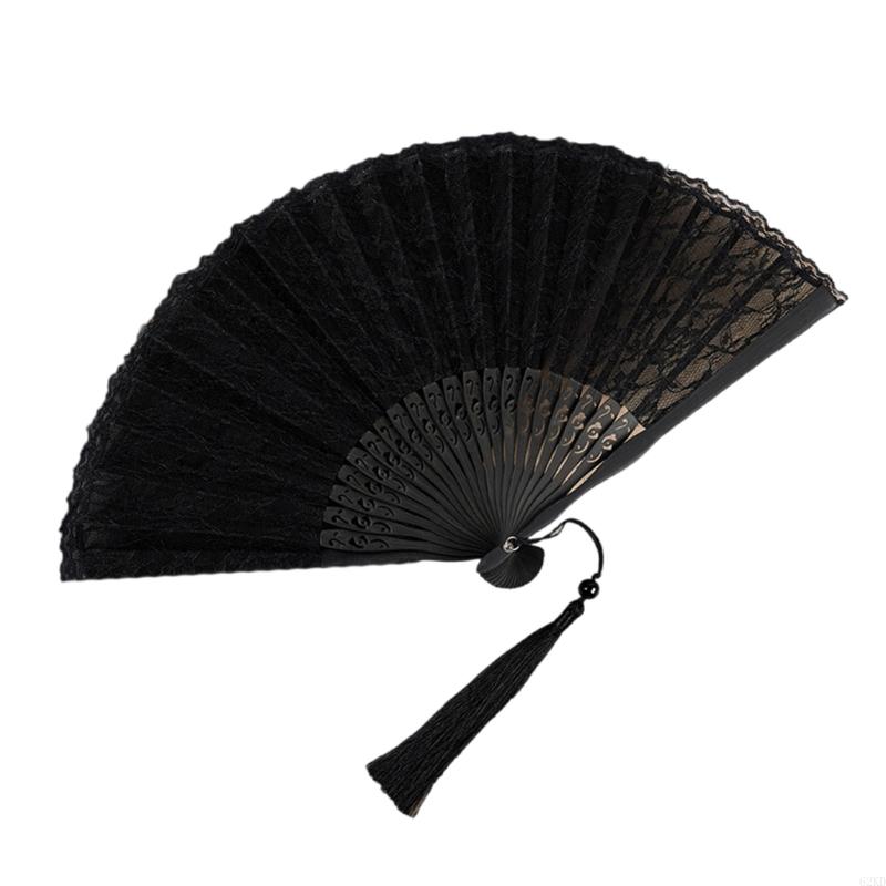 62KD Foldable Flower Lace Fabric Hand Fan Portable Decorative Props Chinese Handheld Fan For Event Festivals Celebration Gift