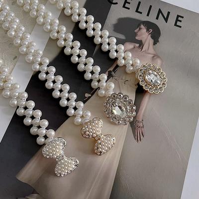 Elegant Retro Waist Chain For Women With Skirt, Rhinestone Crystal Elastic Elastic Pearl Belt For Women