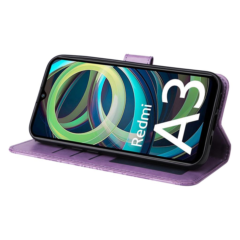 For Xiaomi Redmi A3/Poco C61 4G Cell Phone Case Imprinted Flower Stand Cover with Handy Strap
