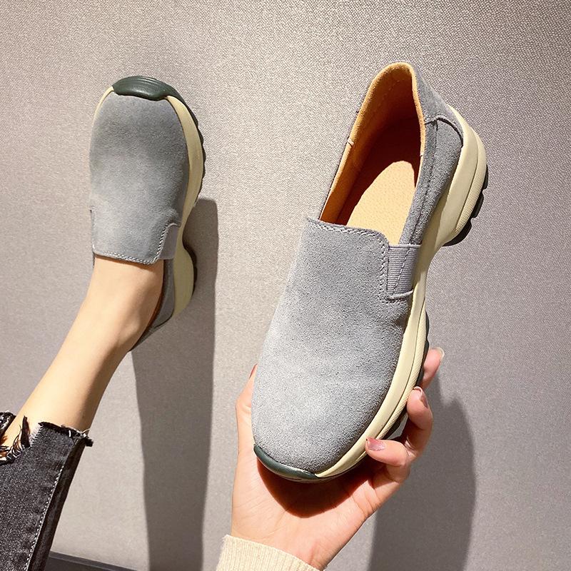 

Thick-soled heightening women s shoes, fashionable and comfortable rocking shoes, suede leather, one pedal, wedge heel mother shoes, casual single 43