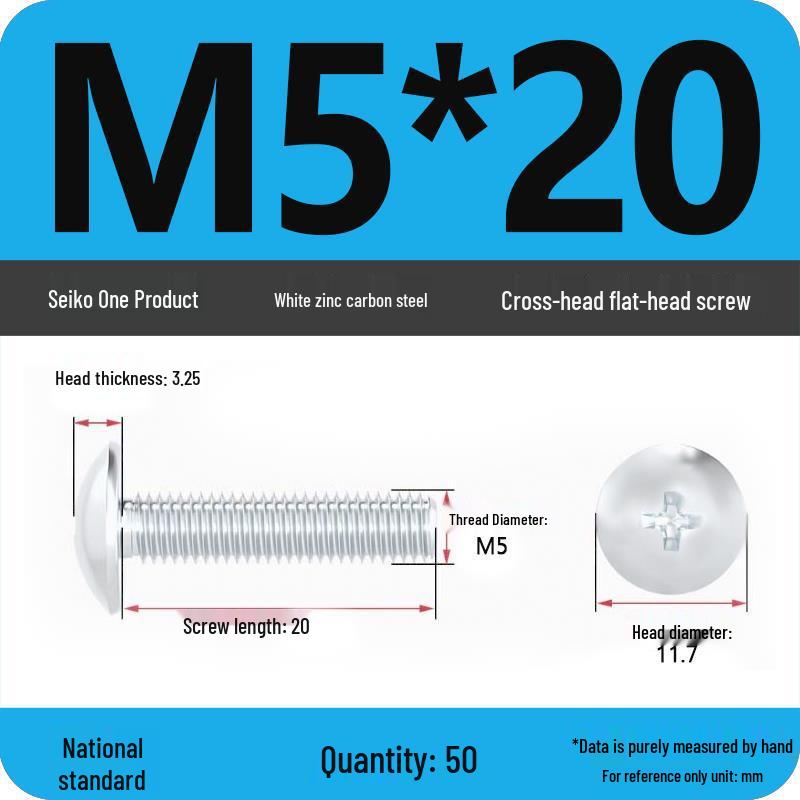 White Zinc M3-M6 Phillips Flat Head, Pan Head, and Mushroom Head Machine Screws