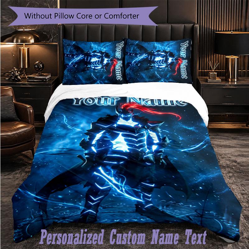 Personalized 3Pcs Bedding SetSolo Leveling Custom Text Duvet Cover Pillowcase Set Bedroom Gift