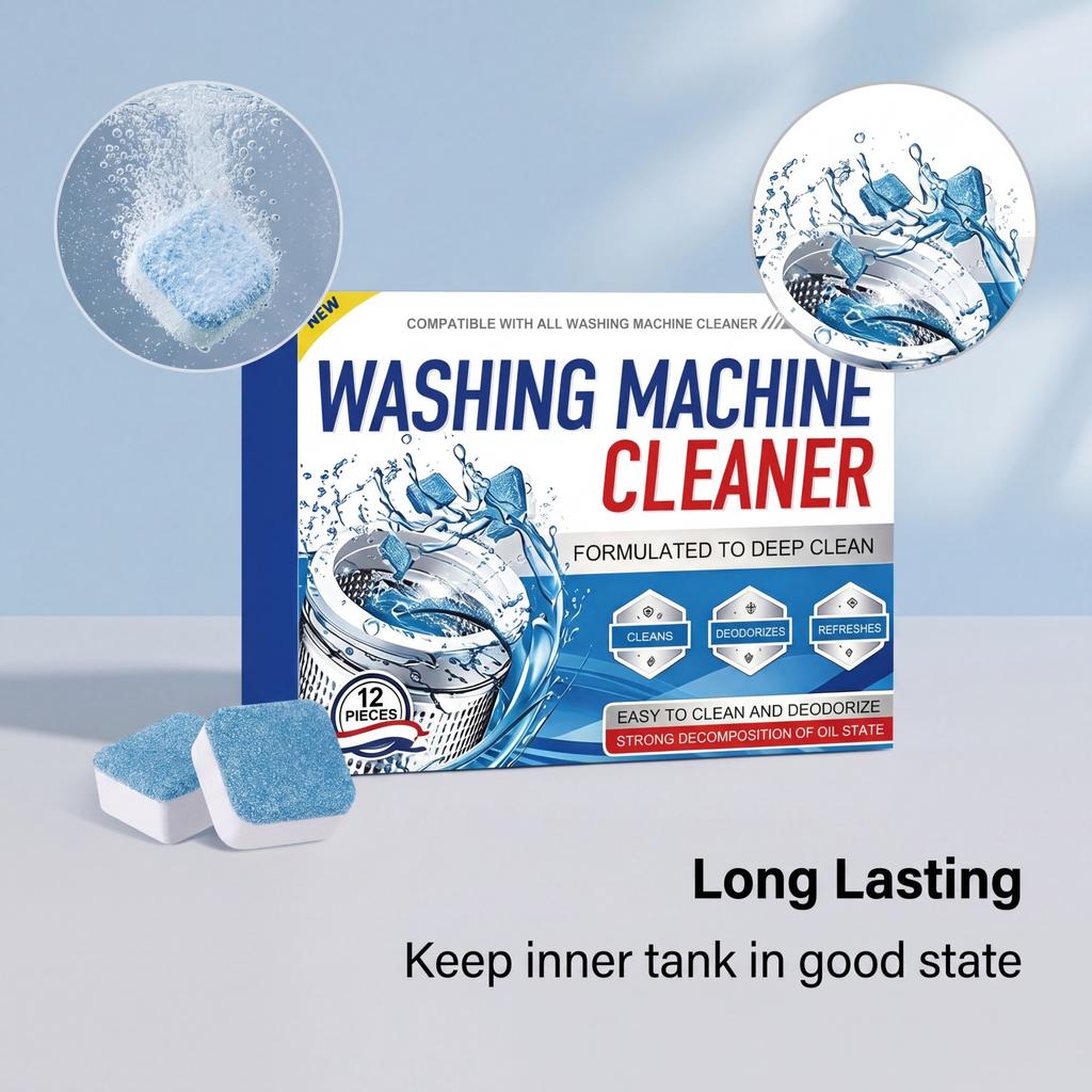 Washing Machine Cleaner Tablets for Deep Cleaning and Deodorizing Removes Residue Limescale and Odors Compatible with All Washing Machines 12 Pieces