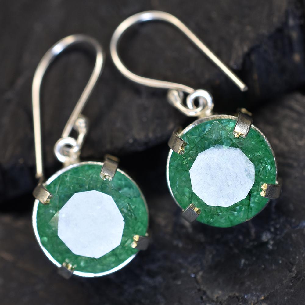 Beautiful Natural Green Emerald 62Ct CERTIFIED Round Earring 925 Sterling Silver MY.ER-40-NS