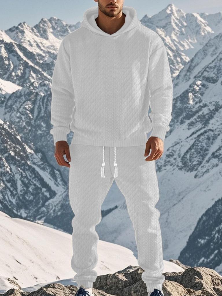 Men's Trendy Hooded Pullover Jacquard Sweatshirt & Sweatpants Set
