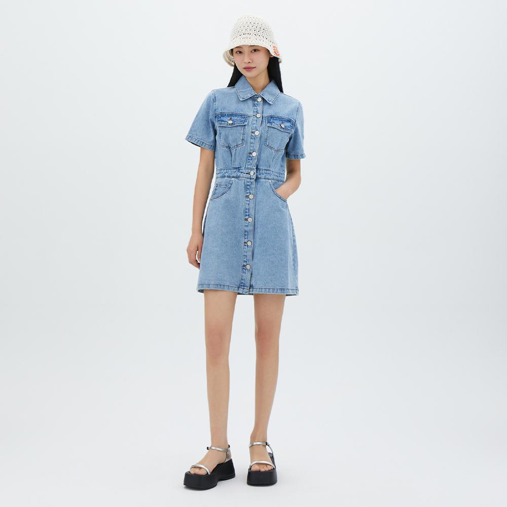 LAP Kurzarm Hemdkleid Mini Denim Kleid Ar2Do460