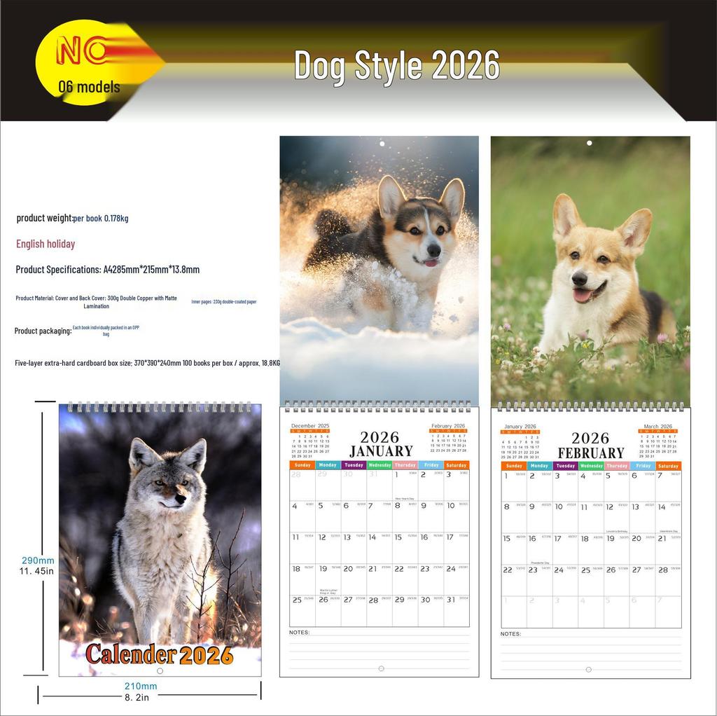 2026 English Wall Calendar - New Styles with Countdown Feature, Various Designs Available