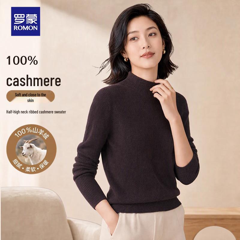 ROMON Women's 100% Cashmere Mock Neck Knit Sweater