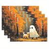 A Set of Four Adorable Halloween Ghosts Featuring Two Black Eyes, These Placemats Are Washable And Perfect for Your Dining Table, Making Them an