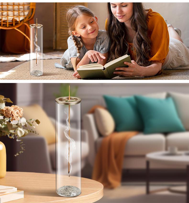 Upside Down Metal Incense Holder with Glass Container | Anti-Ash Aromatherapy Burner | Home & Club Decor